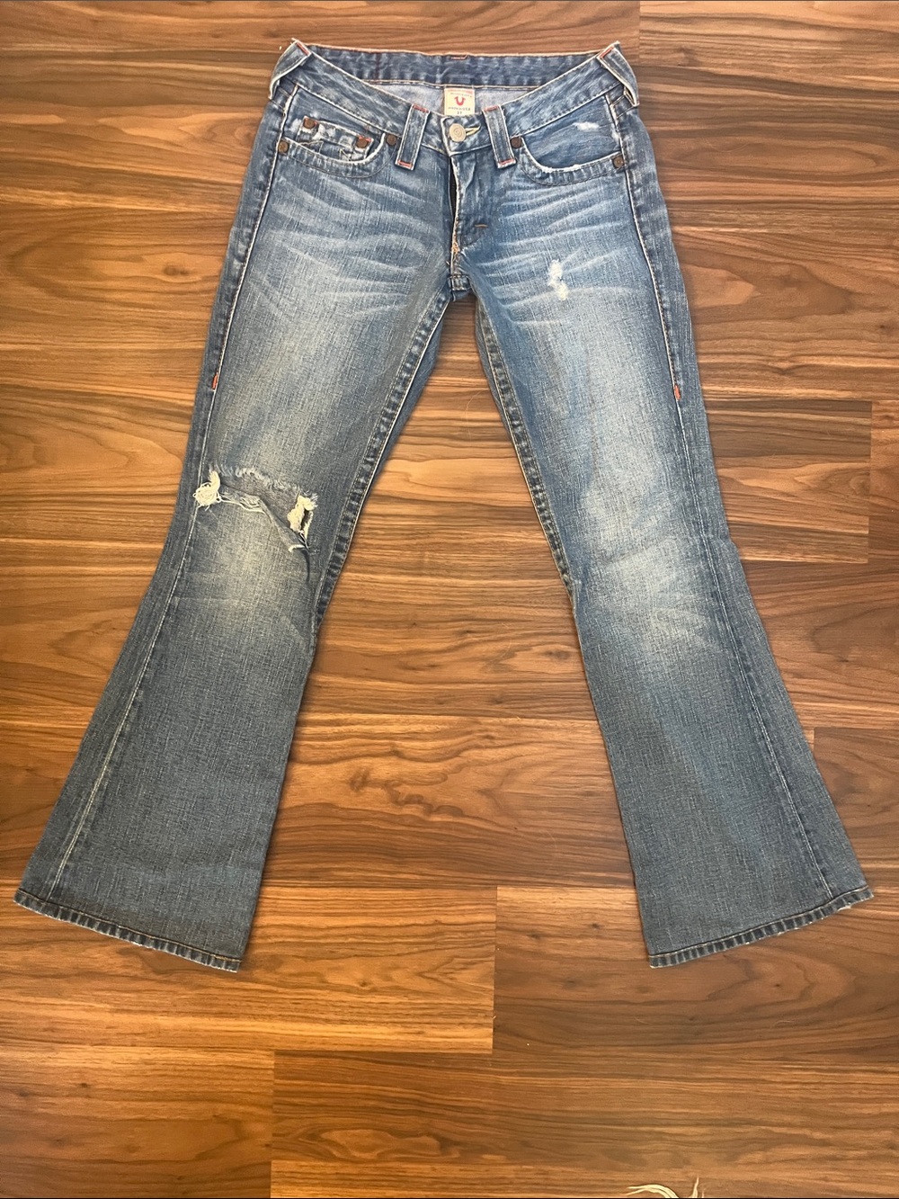 True Religion Light Blue Distressed Flare Jeans